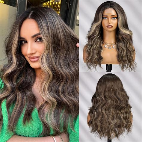 Amazon Starluck Ombre Brown Mixed Blonde Highlight Long Wavy Wig