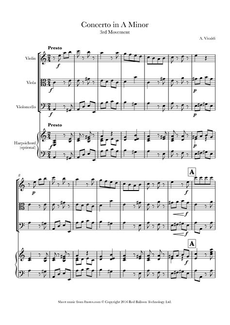 Vivaldi Concerto In A Minor 3rd Mvt Sheet Music For String Trio