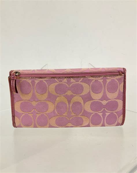 Coach Mauve And Pink Signature Jacquard And Leather Snap Flap Trifold Long