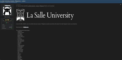 Massive Data Breach Hits La Salle University In Ozamiz Philippines