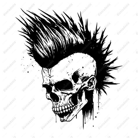 Grunge Mohawk Skull Svg Punk Airbrush Texture Silhouette Cricut