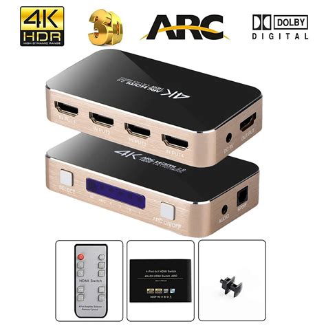 2019 Best 4K 60Hz HDMI Switch Remote Control 4 Port HDMI Switch Toslink ...