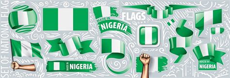 Vector Set Of The National Flag Of Nigeria In Various Creative Designs