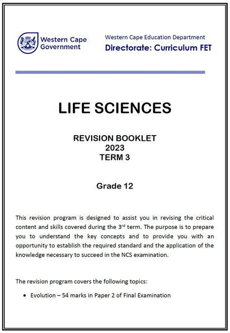 Gr T Life Sciences Learner Revision Booklet Wced Eportal