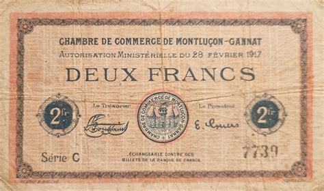 2 Francs Chambre de Commerce de Monluçon Gannat 03 Comunas de