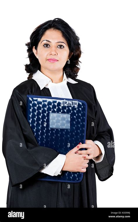 Indian Lawyer Lady Standing Holding File On White Background Stock