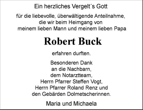 Traueranzeigen Von Robert Buck Stuttgart Gedenkt De