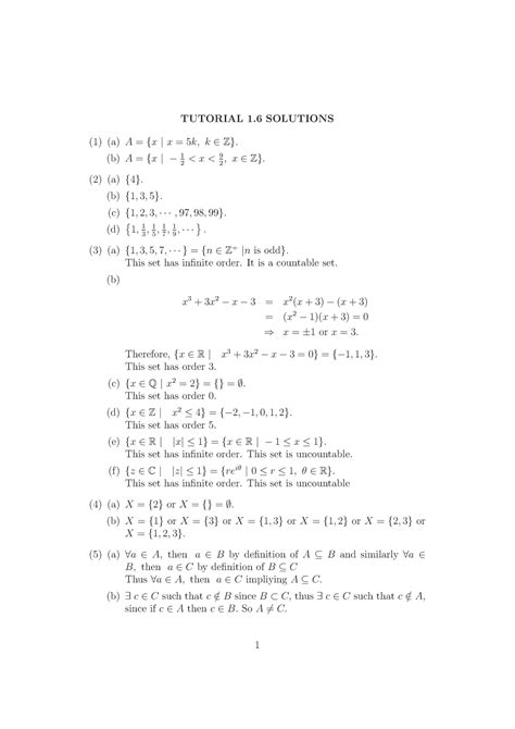 Tutorial Chap 1 Tutorial 1 Solutions 1 A A {x X 5k Kz} B A {x 2 12