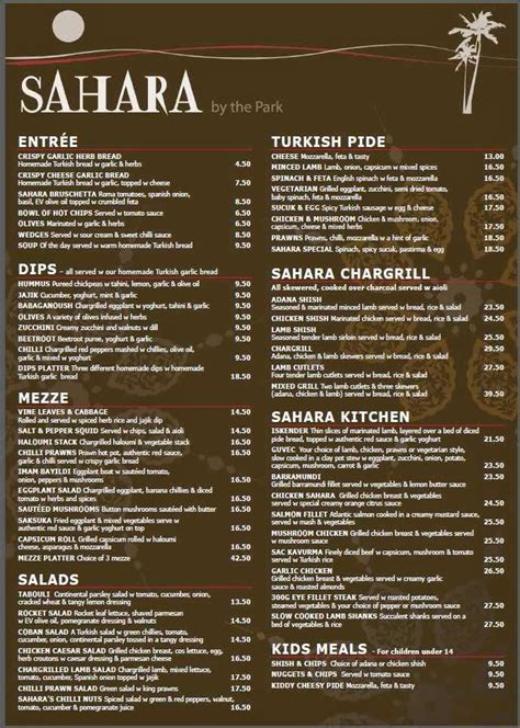 Menu At Sahara By The Park Restaurant Burwood B Westfield