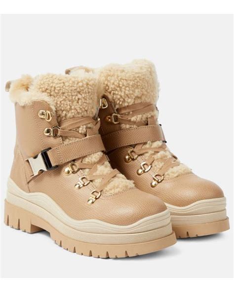 Bogner Arosa Shearling Trimmed Leather Boots In Natural Lyst Uk