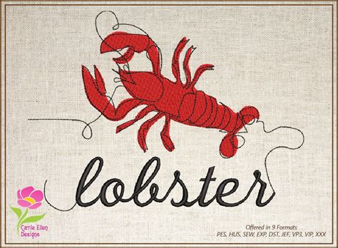 Lobster Machine Embroidery Design Red Lobster Design Lobster Etsy