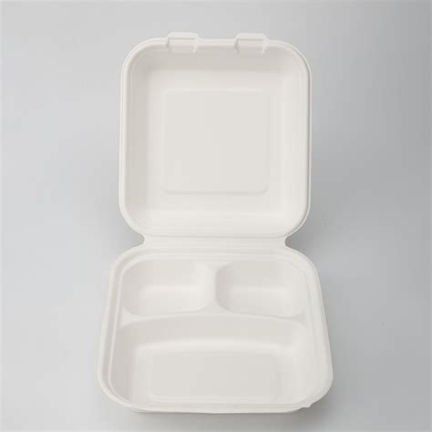 3 Compartment Microwavable Biodegradable Bagasse Paper Bento Takeaway