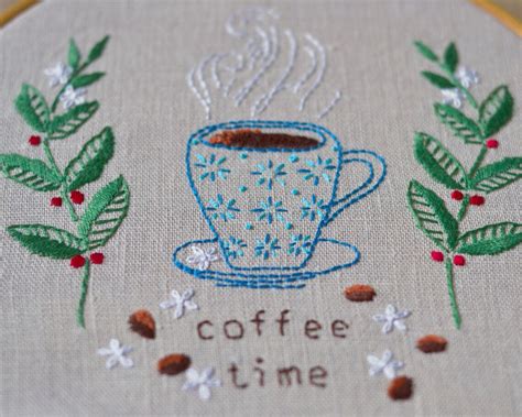 Coffee Embroidery Pattern Downloadable Pdf Embroidery Etsy