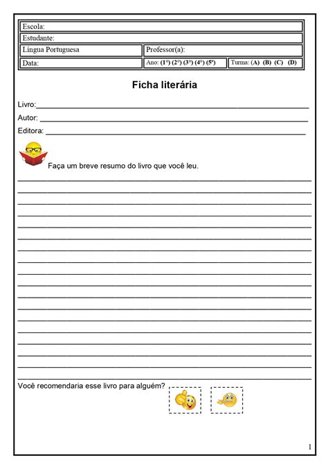 Ficha Literária 1 Ano - ZULEDU