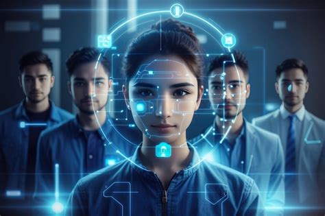 premium photo facial recognition technology scan  detect people