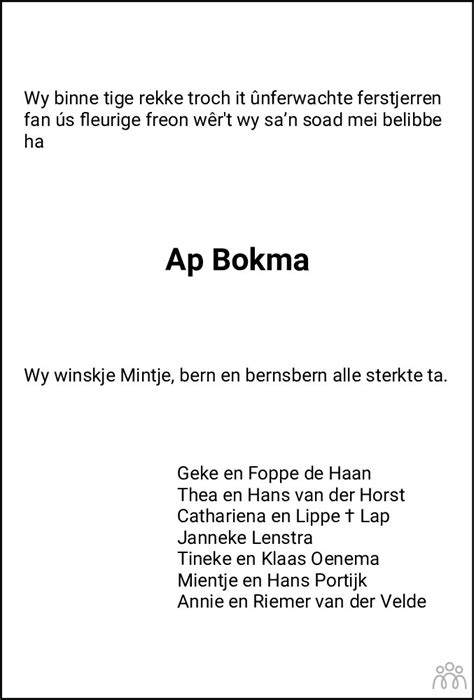 Albert Anne Ap Bokma 30 10 2021 Overlijdensbericht En Condoleances