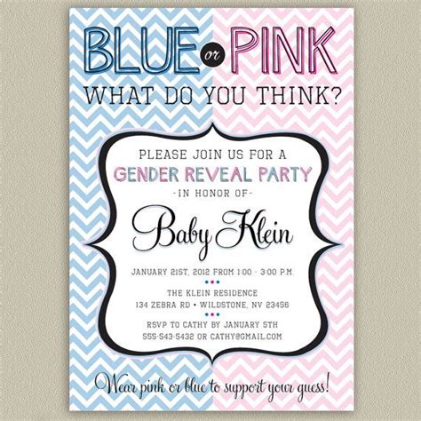 Blue Or Pink Chevron Printable Gender Reveal Invitation