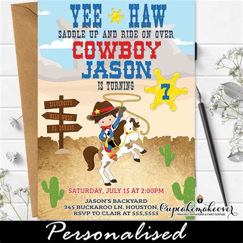 Cowboy Party Invites Wild West Birthday Theme Cupcakemakeover