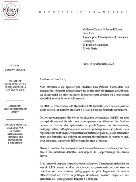 Mon Courrier à La Directrice De Laefe Claudia Scherer Effosse Sur La