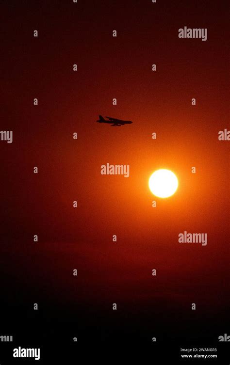 An Air To Air Silhouetted Right Side View Of A B 52 Stratofortress