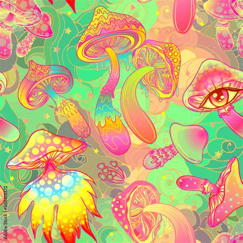 Magic Mushrooms Psychedelic Hallucination Vibrant Vector Illustration