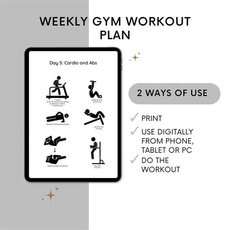 Week Gym Workout Plan Printable Digital Pdf 1 Week Workout Plan 5 Days