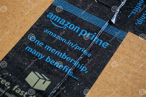 Amazon Prime Label Printed On A Corrugated Packaging Box Editorial