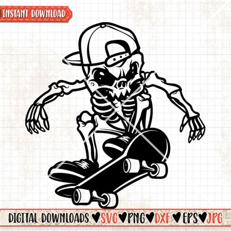 Skeleton Skater Svg Gothic Skating Clipart Skeletal System Cutfile