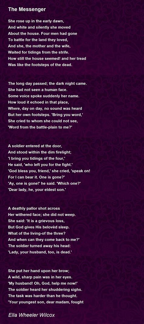 The Messenger Poem By Ella Wheeler Wilcox Poem Hunter