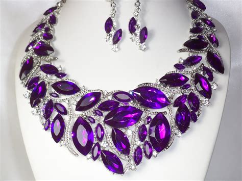 Purple Necklace Set 3 Pc Necklace Set Statement Necklace Pageant