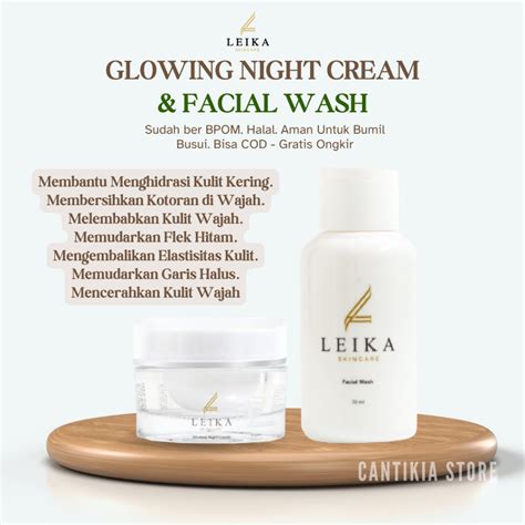 Jual Leika Skincare Basic Pack In Glowing Night Cream Facial Wash