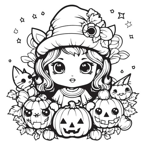 Cute Halloween Coloring Page Vector Art At Vecteezy