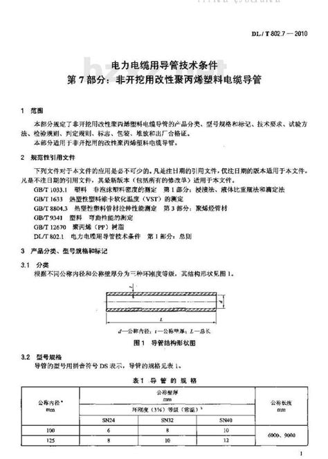 DL T 802 7 2010标准下载 DL T 802 7 2010 电力电缆用导管技术条件 第7部分非开挖用改性聚丙烯塑料电缆导管 标准