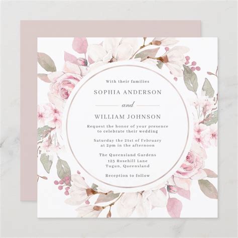 Blush Dusty Rose Floral Watercolor Wreath Wedding Invitation Zazzle