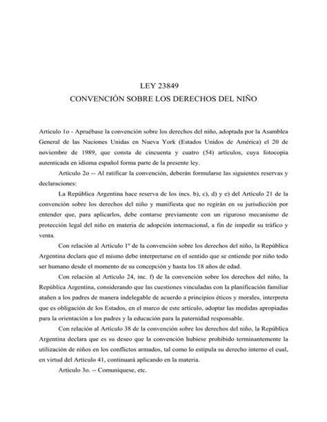 Ley 23849 Convención sobre los Derechos del Niño