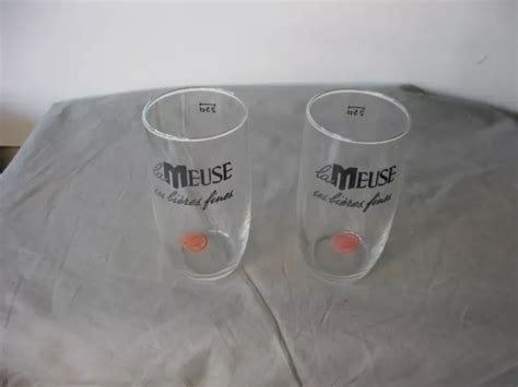 2 TRÈS BEAUX verres à bière ancien vers 1960 La Meuse logo émaillé EUR