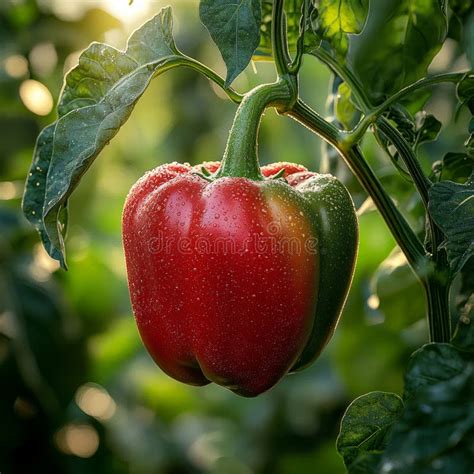 red bell pepper growing  plant  garden stock image image