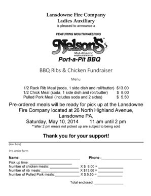 Fillable Online BBQ Ribs Chicken Fundraiser Lansdowne Fax Email