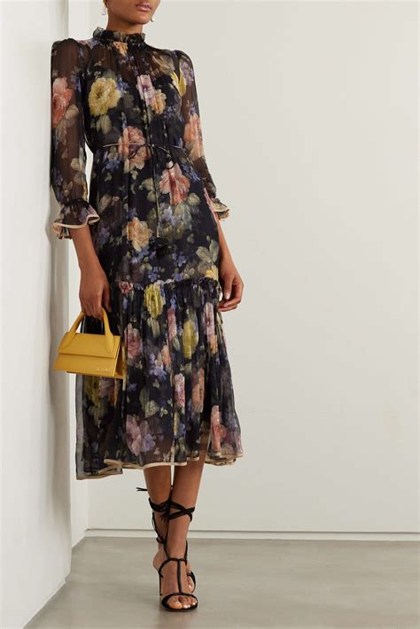 Zimmermann Ruffled Floral Print Silk Crepon Midi Dress Net A Porter