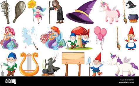 Set Of Fantasy Fairy Tale Characters And Elements Illustration Stock