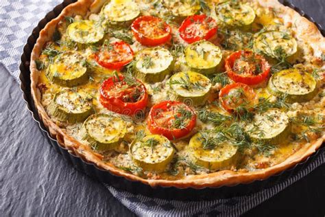 Homemade Quiche Lorraine Close Up On A Cutting Board Vertical Stock