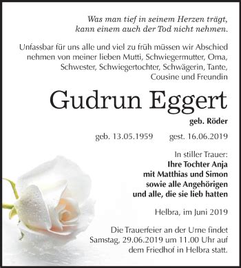 Traueranzeigen Von Gudrun Eggert Abschied Nehmen De