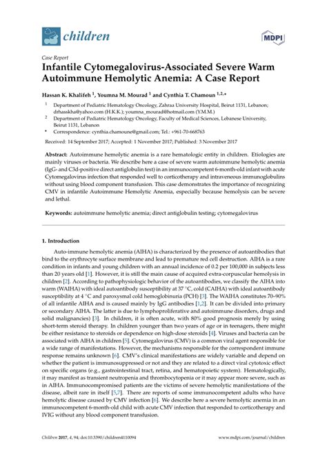 Pdf Infantile Cytomegalovirus Associated Severe Warm Autoimmune