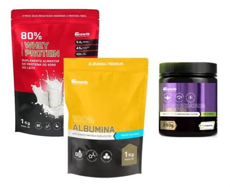 Kit Whey 80 Albumina Creatina Creapure Growth Frete Grátis