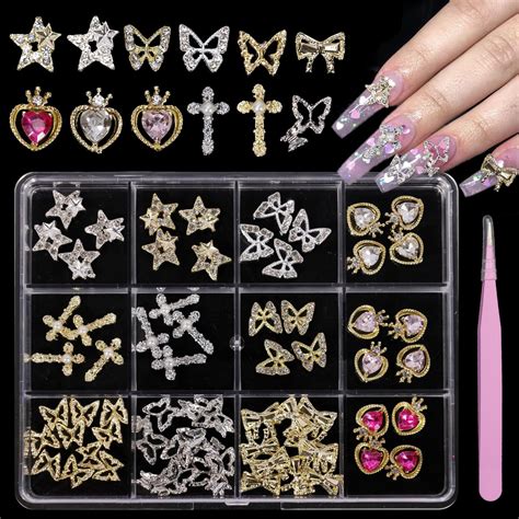 Amazon 66 Pcs Star Heart Bow Nail Charms 3D Cross Heart Nail