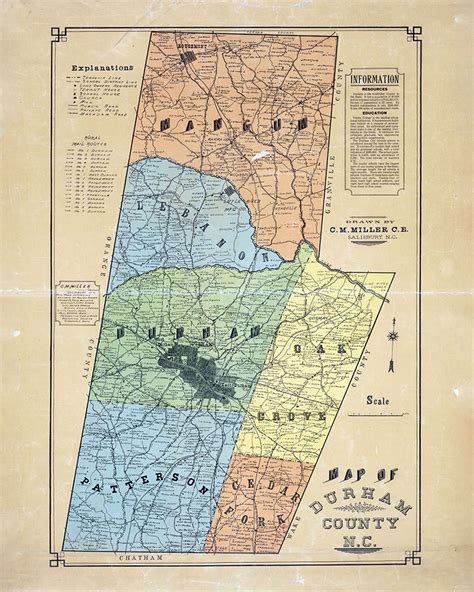 Map Of Durham County North Carolina Etsy