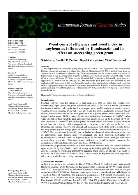 PDF Weed Control Efficiency And Weed Index In Soybean As Influenced