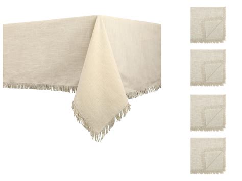 Set Tischdecke 4 Servietten Mit Fransen Baumwolle Beige POLA