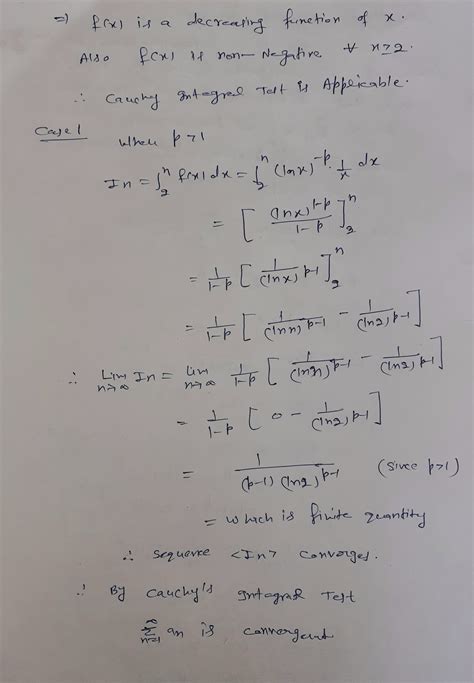 Solved What Values Of P Does N 2 1 N Ln N P Converge By The