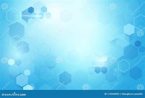 Abstract Geometric Hexagons Shape Science And Medicine Concept On Soft Blue Background Stock